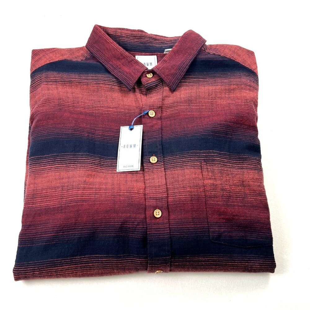 Rowm Big Man 2XB Shirt Red and Black Striped Button-Up Long Sleeve Light Flannel